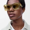 Abgeschrägte Cateye-Sonnenbrille Transparent Olive