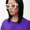 Abgeschrägte Cateye-Sonnenbrille Weiß/Elfenbein
