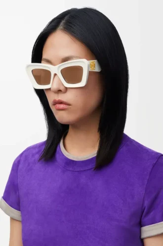 Abgeschrägte Cateye-Sonnenbrille Weiß/Elfenbein