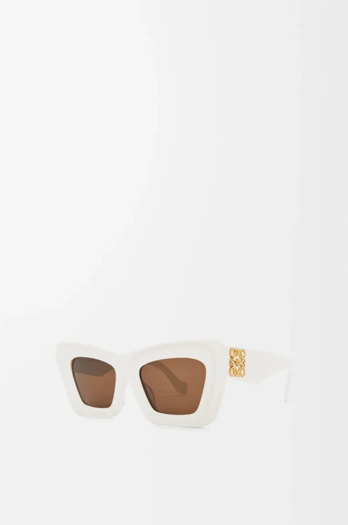 Abgeschrägte Cateye-Sonnenbrille Weiß/Elfenbein