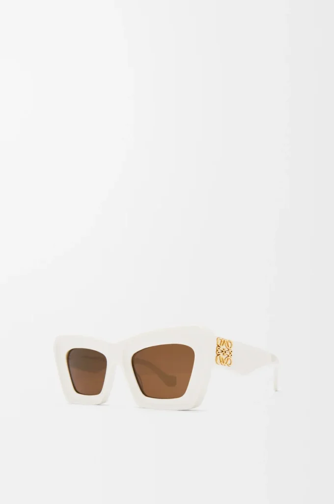 Abgeschrägte Cateye-Sonnenbrille Weiß/Elfenbein