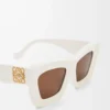 Abgeschrägte Cateye-Sonnenbrille Weiß/Elfenbein