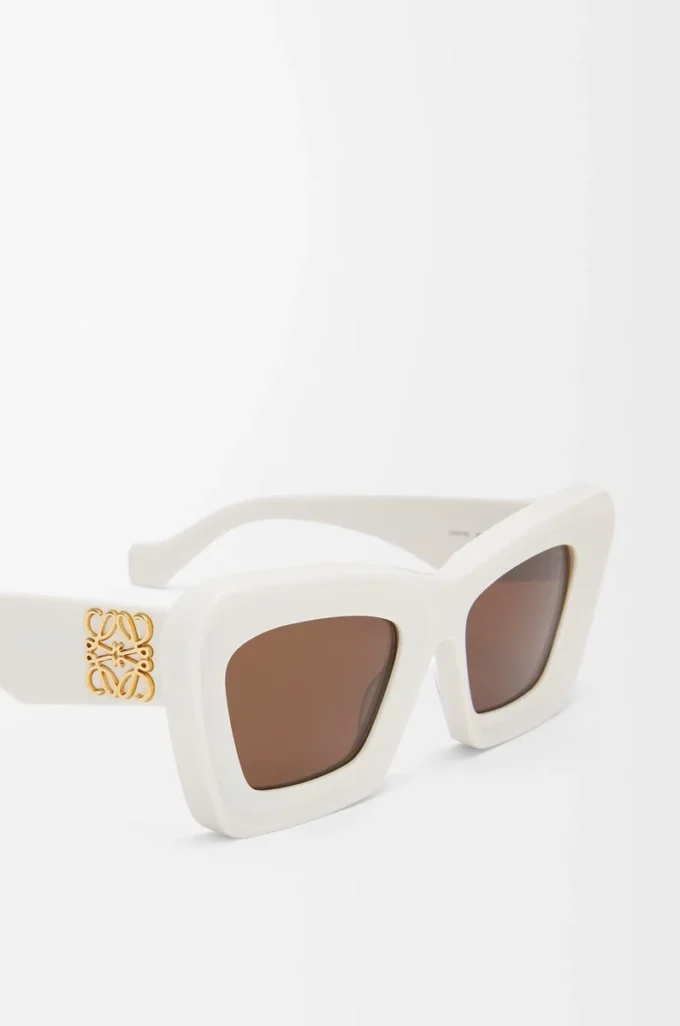 Abgeschrägte Cateye-Sonnenbrille Weiß/Elfenbein