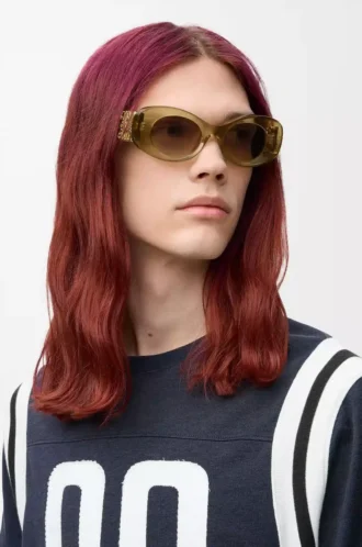 Abgeschrägte ovale Maxi Anagram Sonnenbrille Transparent Olive