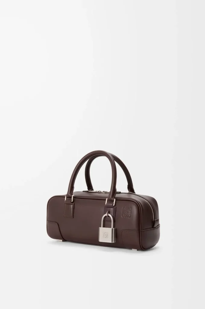 Amazona 23 verkürzte Tasche aus glänzendem Kalbsleder Dunkelbraun