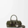 Amazona 23 verkürzte Tasche aus Tartan-Wildleder und Nappakalbsleder Khaki/Grün