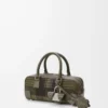 Amazona 23 verkürzte Tasche aus Tartan-Wildleder und Nappakalbsleder Khaki/Grün