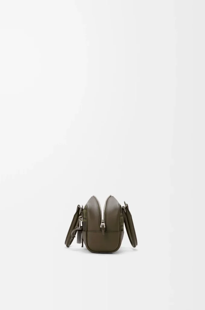 Amazona 23 verkürzte Tasche aus Tartan-Wildleder und Nappakalbsleder Khaki/Grün