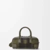 Amazona 23 verkürzte Tasche aus Tartan-Wildleder und Nappakalbsleder Khaki/Grün