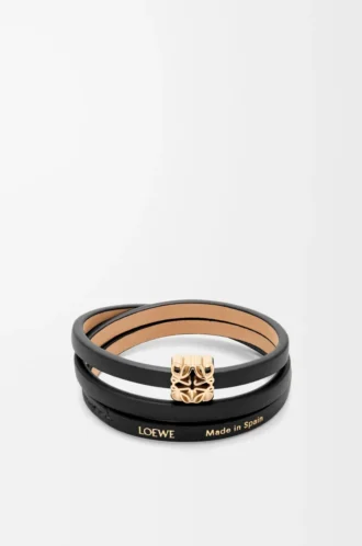 Anagram Bombé Twist-Armband aus Kalbsleder Schwarz
