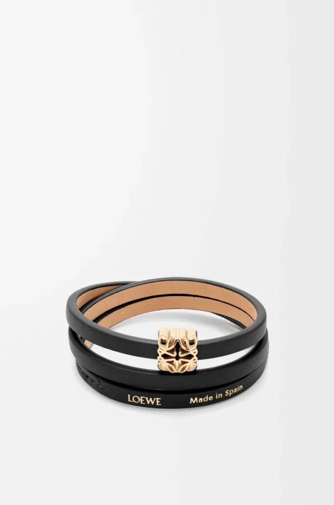 Anagram Bombé Twist-Armband aus Kalbsleder Schwarz