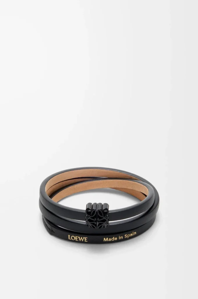 Anagram Bombé Twist-Armband aus Kalbsleder Schwarz