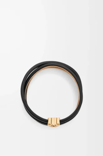 Anagram Bombé Twist-Armband aus Kalbsleder Schwarz