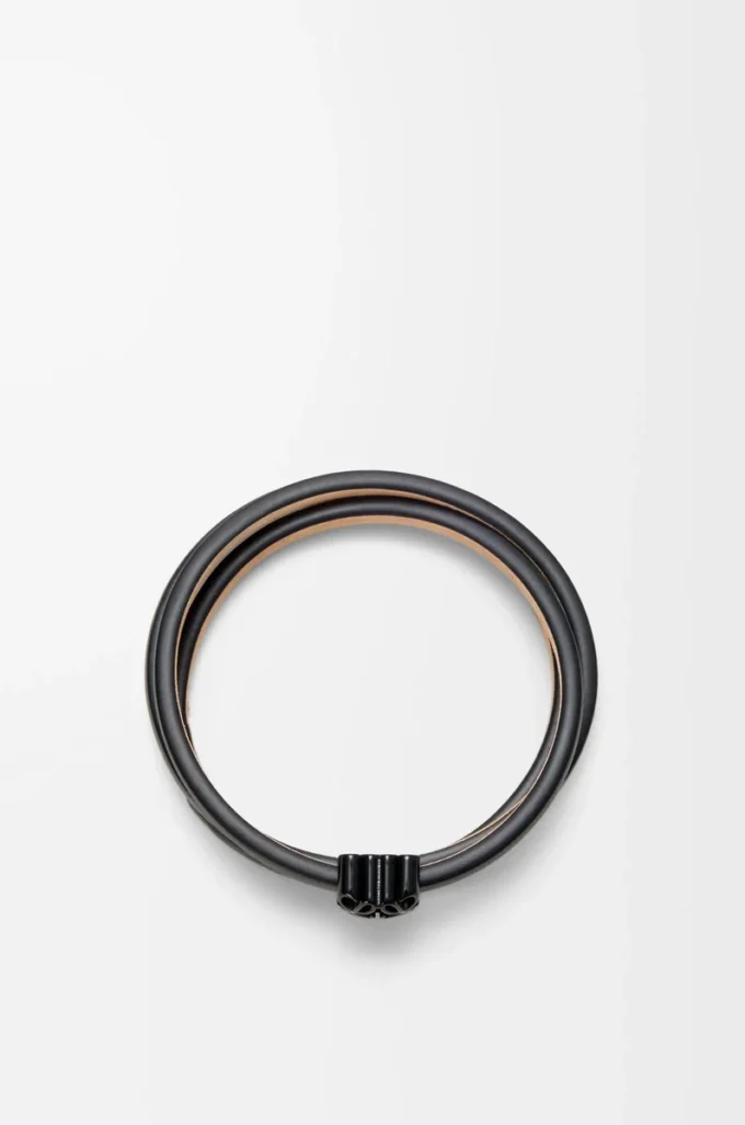 Anagram Bombé Twist-Armband aus Kalbsleder Schwarz