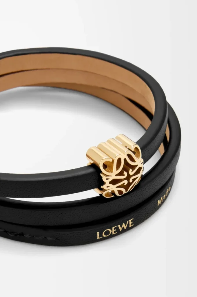 Anagram Bombé Twist-Armband aus Kalbsleder Schwarz