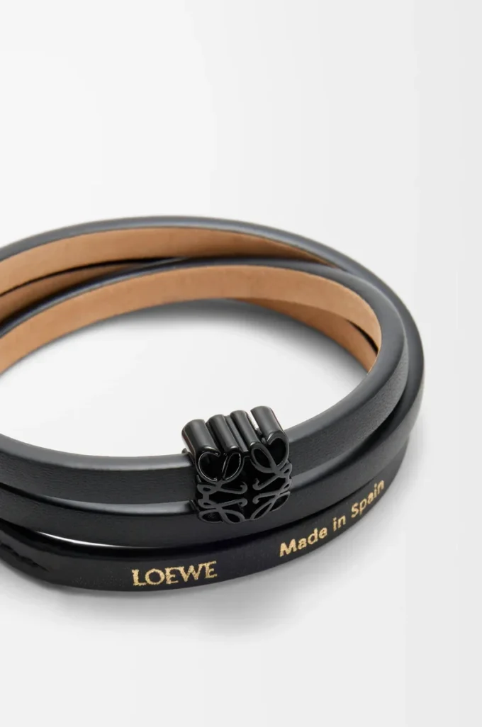 Anagram Bombé Twist-Armband aus Kalbsleder Schwarz