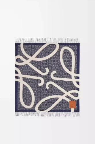 Anagram-Decke aus Wolle Marineblau