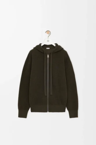 Anagram-Hoodie mit Reißverschluss aus Wolle in Khaki-Grün