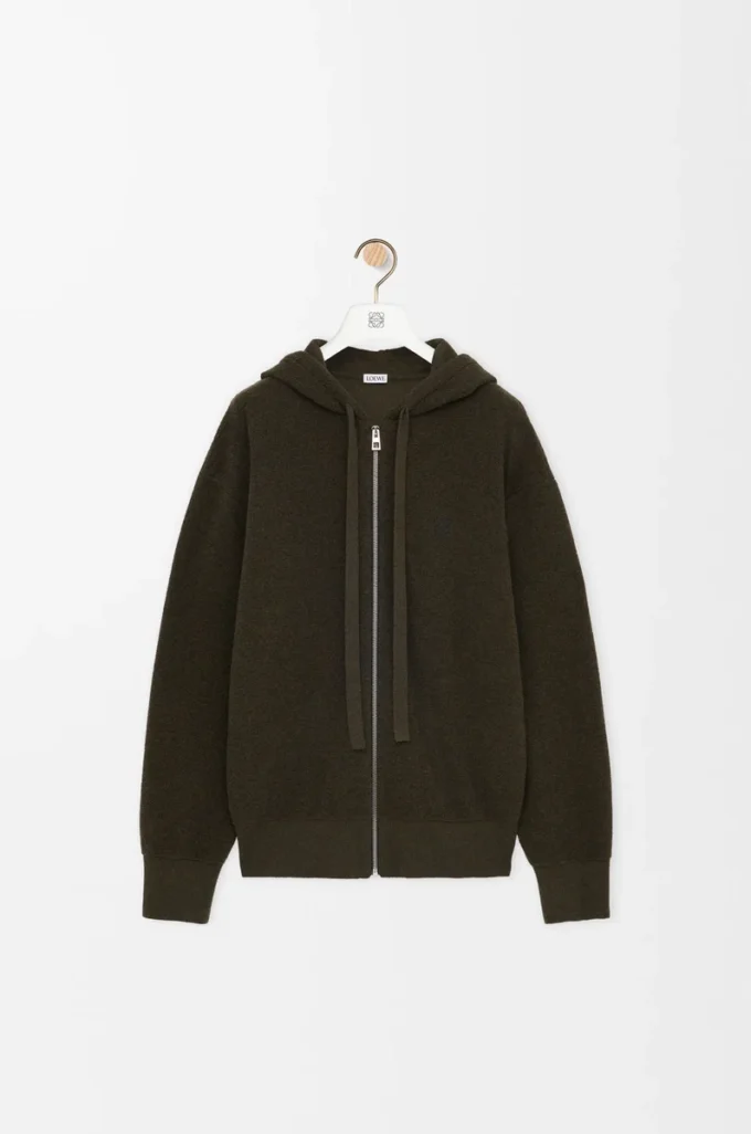 Anagram-Hoodie mit Reißverschluss aus Wolle in Khaki-Grün