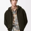 Anagram-Hoodie mit Reißverschluss aus Wolle in Khaki-Grün