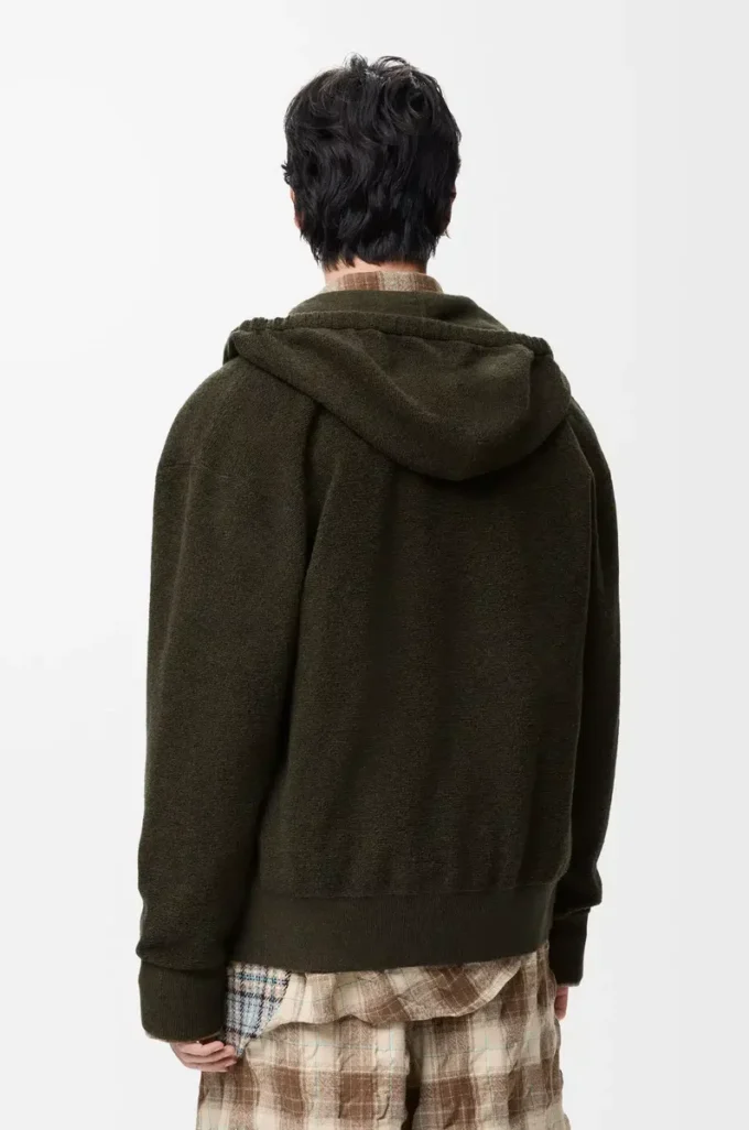 Anagram-Hoodie mit Reißverschluss aus Wolle in Khaki-Grün