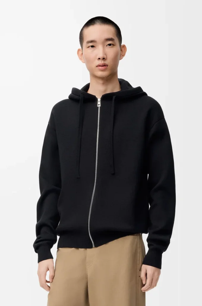 Anagram-Hoodie mit Reißverschluss aus Wolle Schwarz