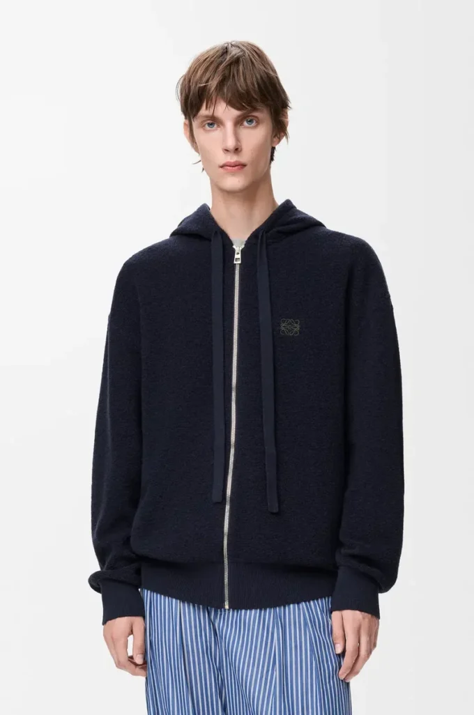 Anagram-Kapuzenpullover mit Reißverschluss aus Wolle Marineblau