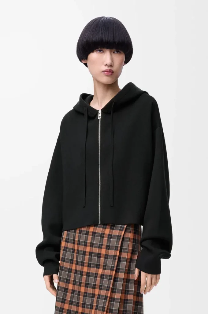 Anagram-Kapuzenpullover mit Reißverschluss aus Wolle Schwarz