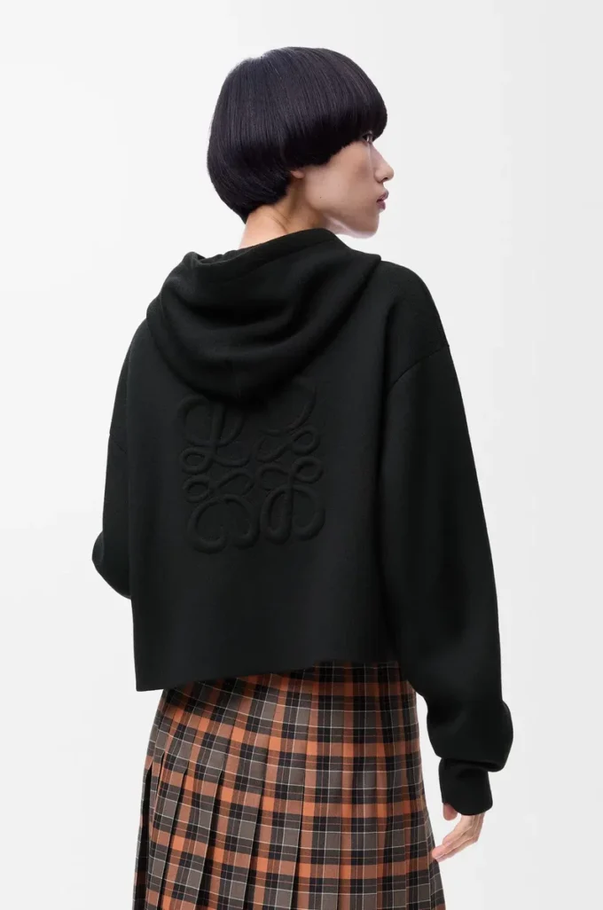 Anagram-Kapuzenpullover mit Reißverschluss aus Wolle Schwarz