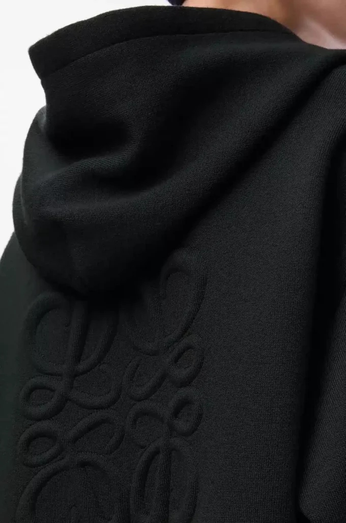 Anagram-Kapuzenpullover mit Reißverschluss aus Wolle Schwarz