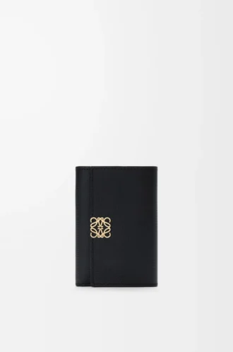 Anagram kleine vertikale Geldbörse aus genarbtem Kalbsleder Black/Gold