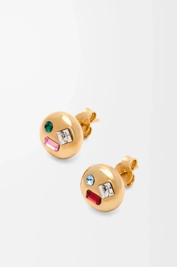 Anagram Pebble Ohrringe aus Sterlingsilber und Kristallen Gold/Rot
