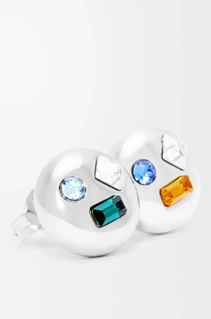 Anagram Pebble Ohrringe aus Sterlingsilber und Kristallen Silber/Grün