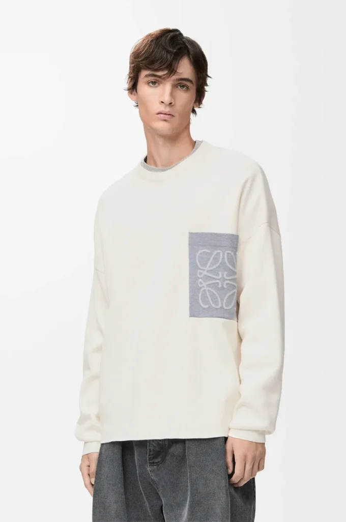 Anagram-Pocket-Pullover aus Baumwollmischung Beige/Grau