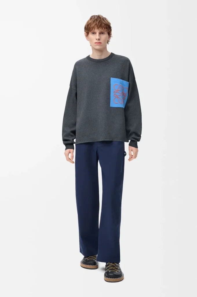 Anagram-Pocket-Pullover aus Baumwollmischung Grau/Blau