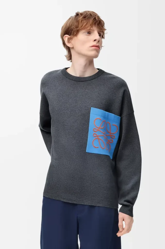 Anagram-Pocket-Pullover aus Baumwollmischung Grau/Blau