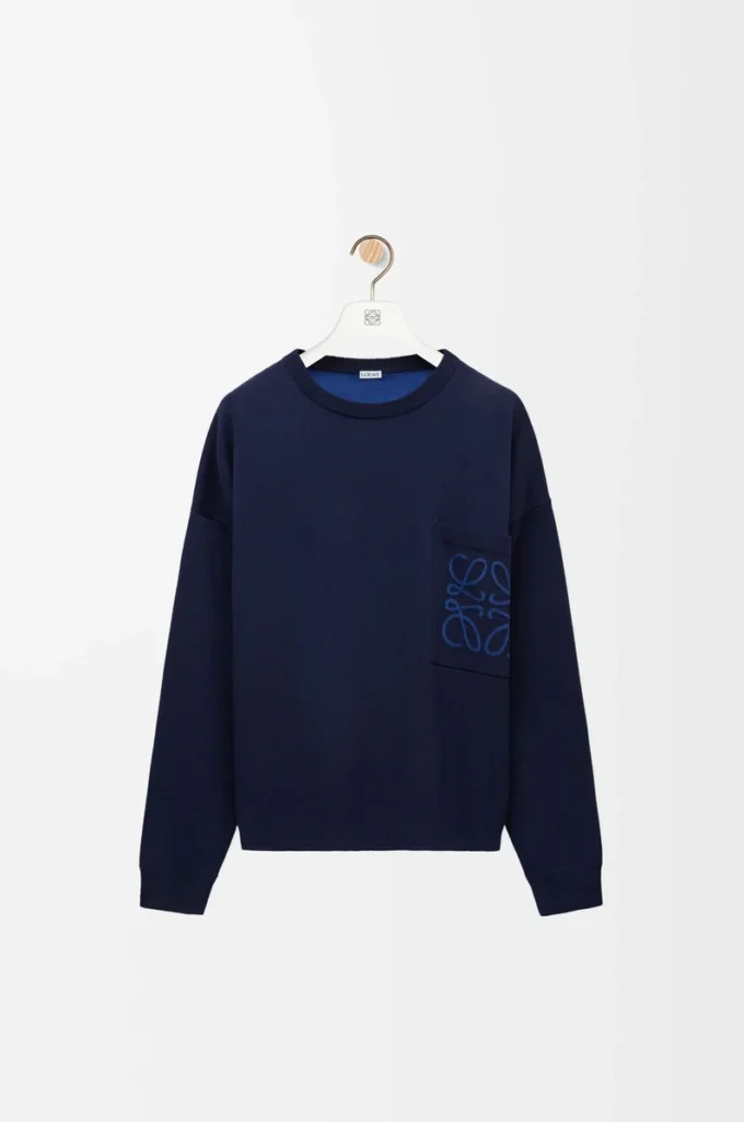 Anagram-Pocket-Pullover aus Baumwollmischung Marineblau