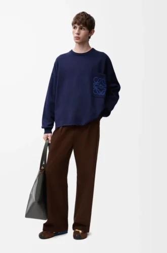 Anagram-Pocket-Pullover aus Baumwollmischung Marineblau