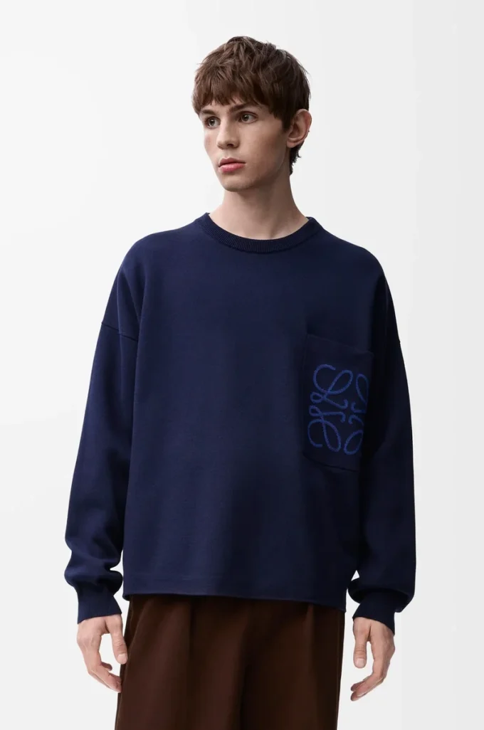 Anagram-Pocket-Pullover aus Baumwollmischung Marineblau