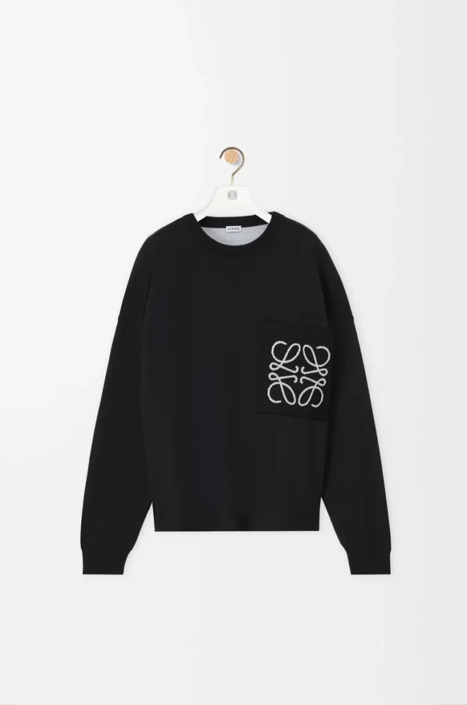 Anagram-Pocket-Pullover aus Baumwollmischung Schwarz/Weiß