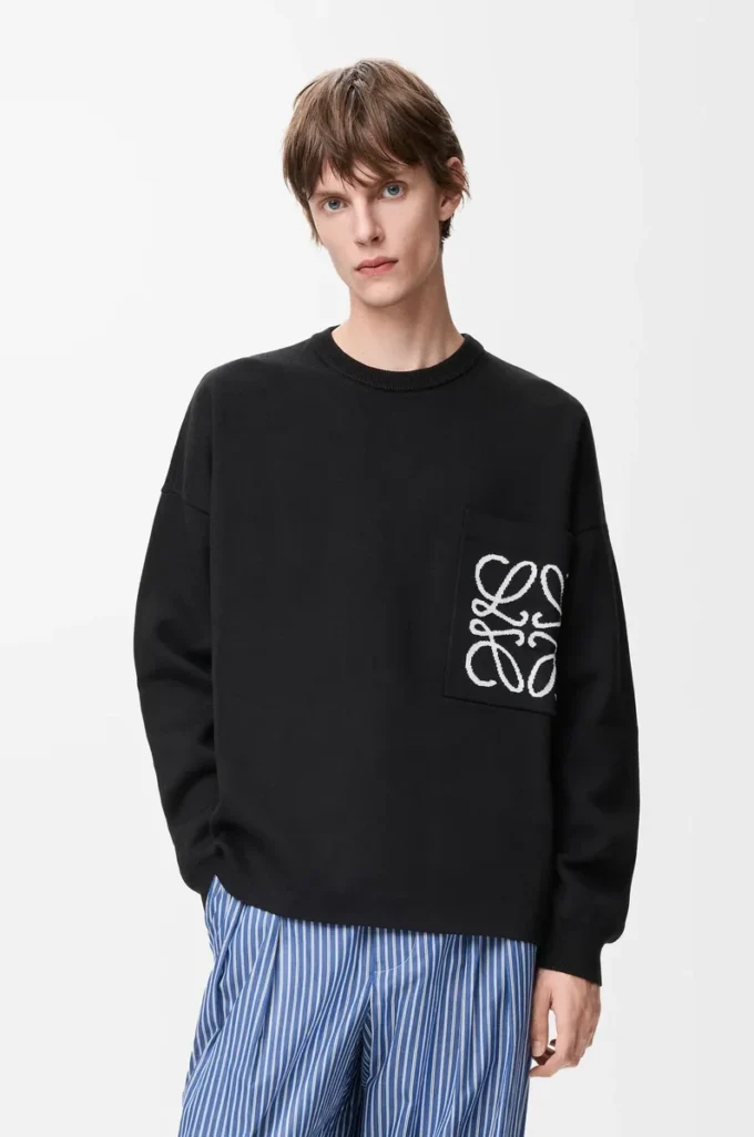 Anagram-Pocket-Pullover aus Baumwollmischung Schwarz/Weiß