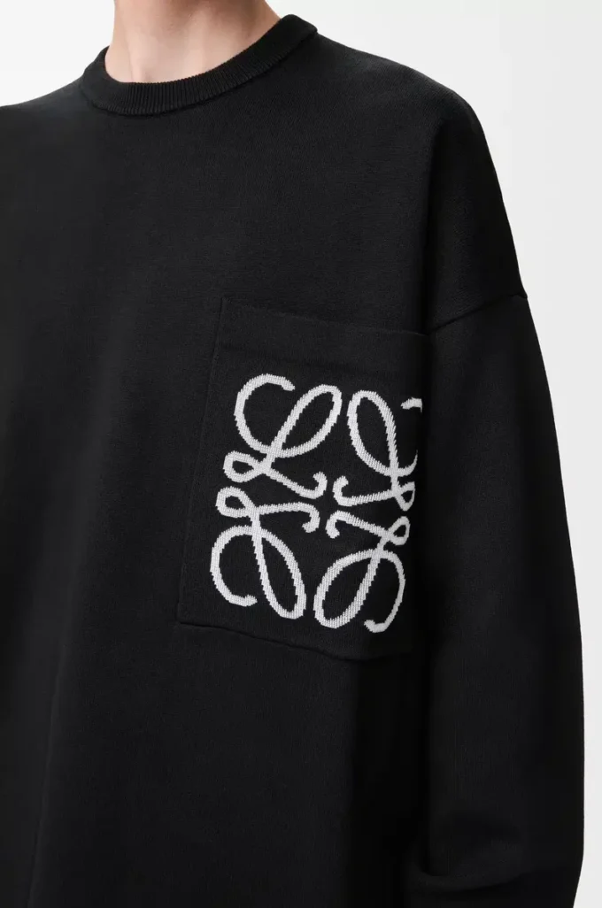Anagram-Pocket-Pullover aus Baumwollmischung Schwarz/Weiß