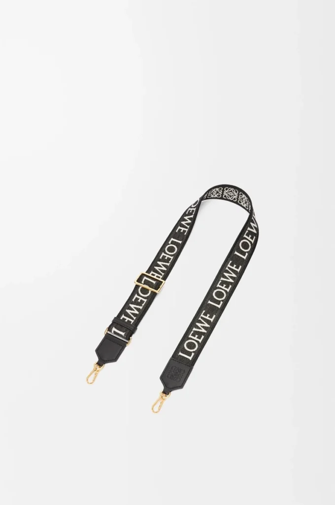 Anagram-Riemen aus Jacquard und Kalbsleder Schwarz/Gold
