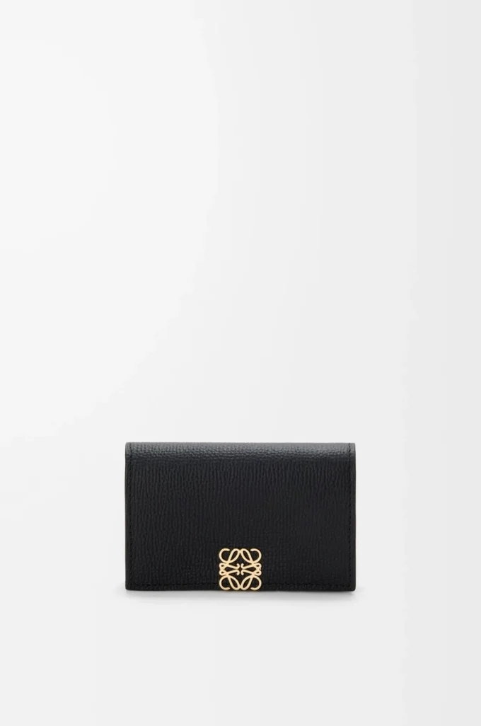 Anagram Visitenkartenetui aus genarbtem Kalbsleder Black/Gold