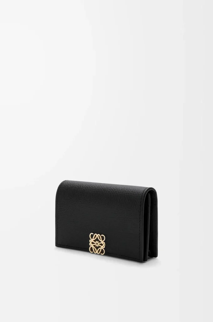 Anagram Visitenkartenetui aus genarbtem Kalbsleder Black/Gold