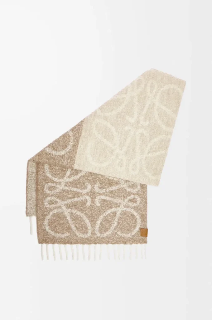 Anagramm-Schal aus Alpaka und Wolle Beige/Weiß
