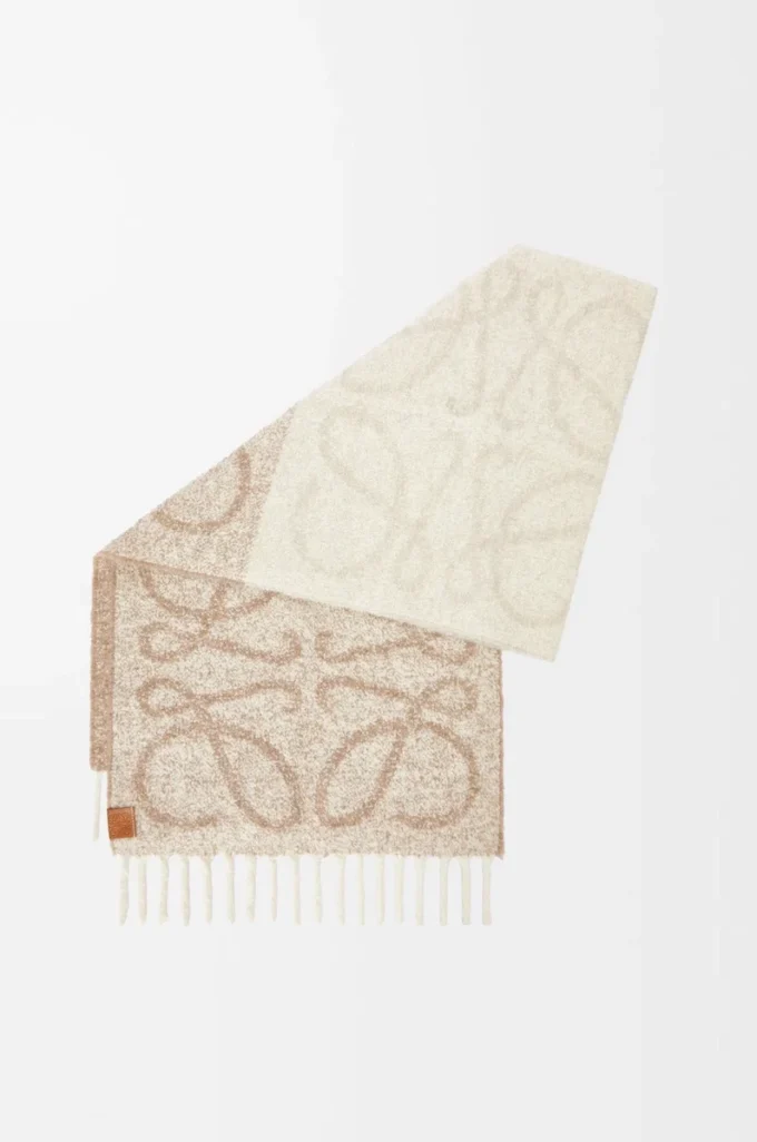 Anagramm-Schal aus Alpaka und Wolle Beige/Weiß