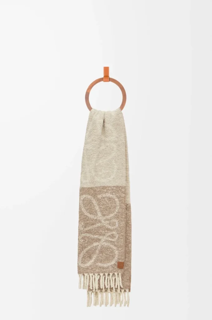 Anagramm-Schal aus Alpaka und Wolle Beige/Weiß