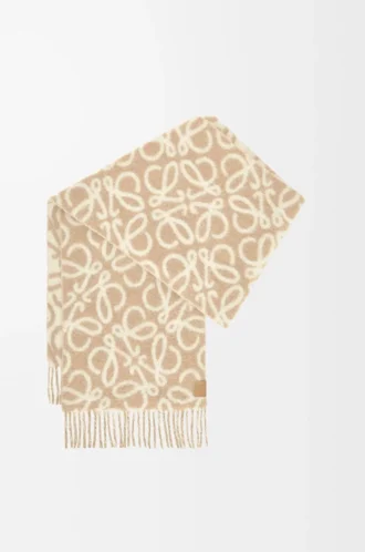 Anagramm-Schal aus Alpaka- und Wollmischung Beige/Weiß