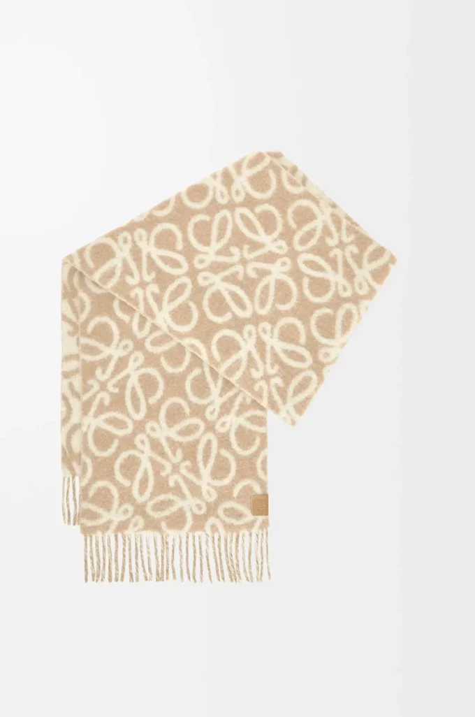 Anagramm-Schal aus Alpaka- und Wollmischung Beige/Weiß